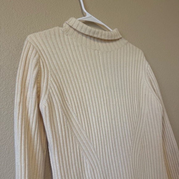 Zara Cream Ribbed Long Sleeve Mock Neck Dress - Picture 2 of 3